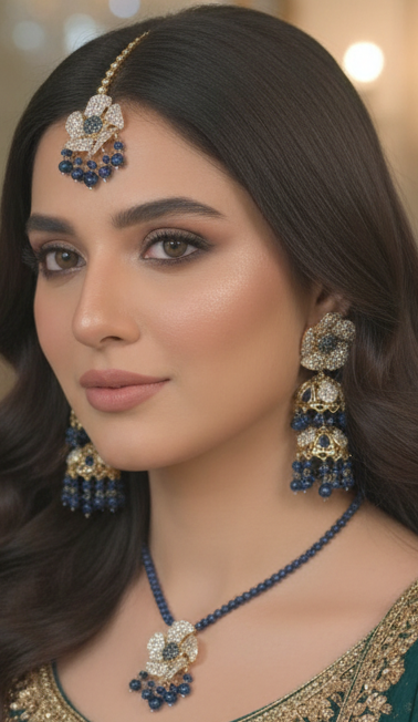 Vogue Wear™ Navy & Gold Double-Layered Jhumkas – Elegant & Festive