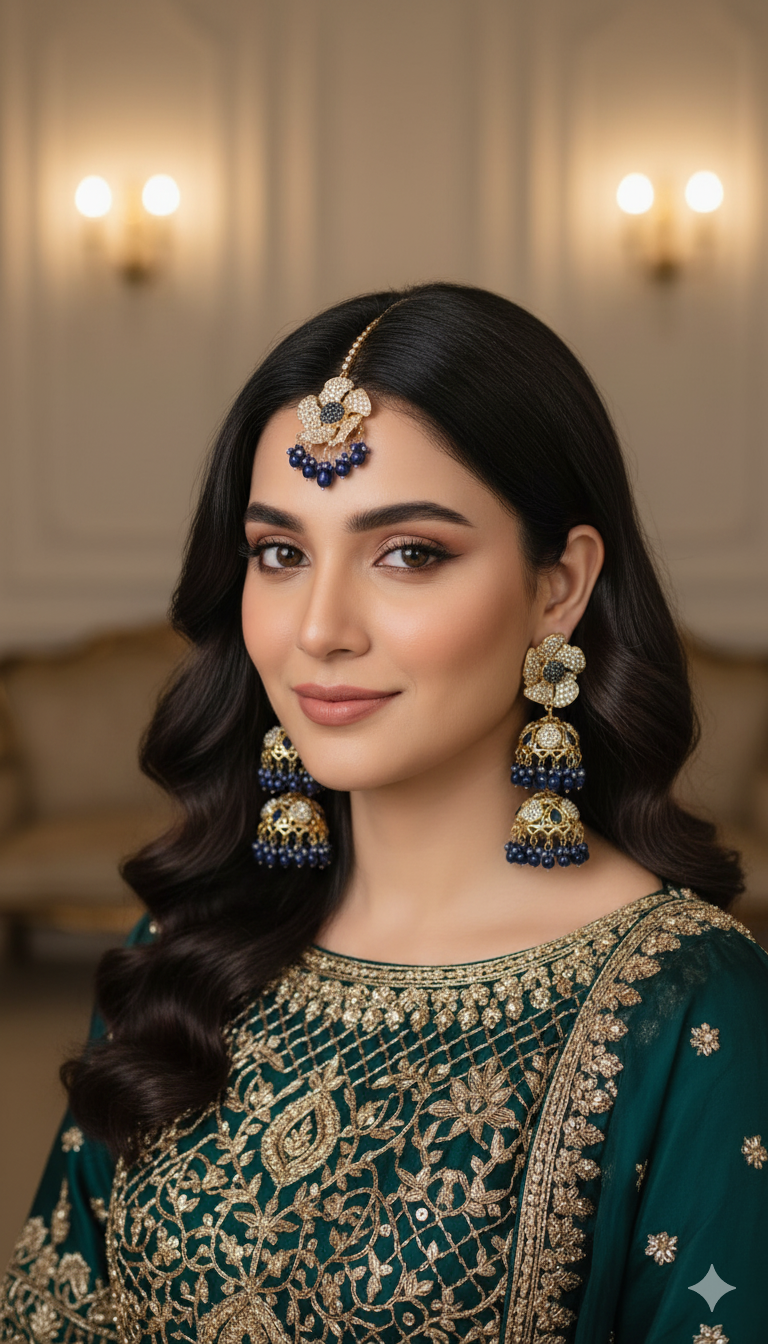 Vogue Wear™ Navy & Gold Double-Layered Jhumkas – Elegant & Festive